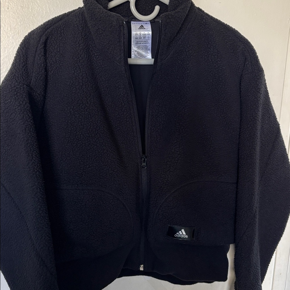 Adidas Black Teddy Sherpa Zip Fleece Jacket - Picture 4 of 10